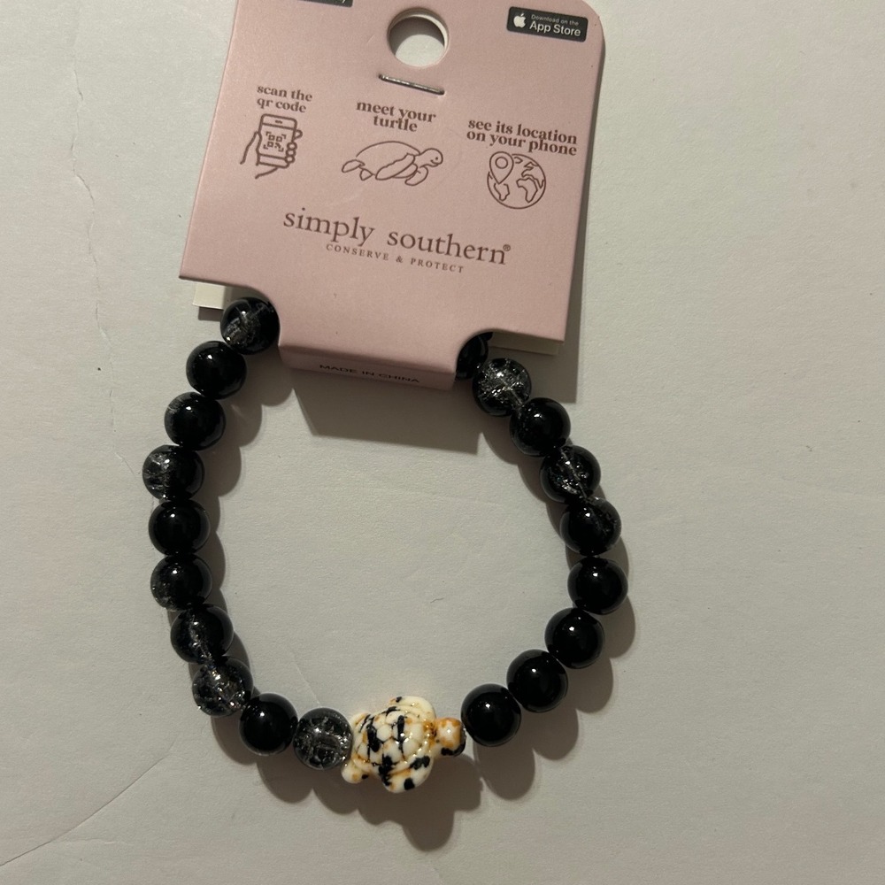 Simply Southern Sea Turtle Tracking Bracelet Black Beaded Stretch Conservation